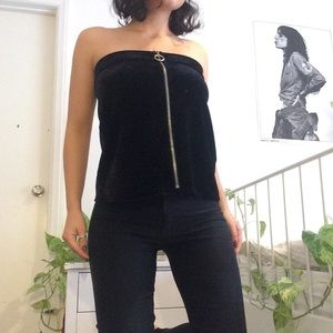 Black velvet tank with hoop zipper